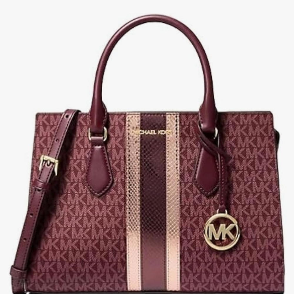 Michael Kors Red Satchel w Structured Design & Gold Hardware & matching wallet